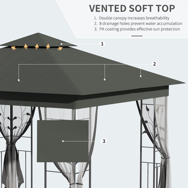 Outsunny 3x3m Waterproof Garden Gazebo, Outdoor Party Tent with Double Tier Roof, UV Resistant Canopy & Metal Frame, Patio Shelter with Mesh Curtains, Grey Aosom UK