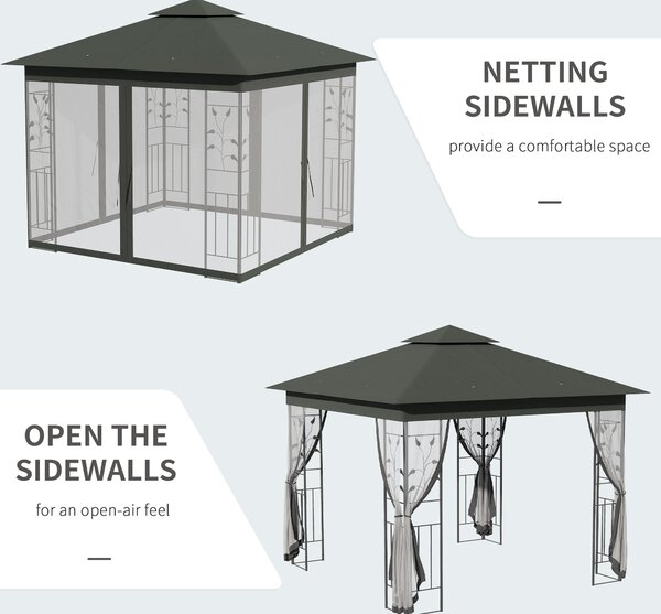 Outsunny 3x3m Waterproof Garden Gazebo, Outdoor Party Tent with Double Tier Roof, UV Resistant Canopy & Metal Frame, Patio Shelter with Mesh Curtains, Grey Aosom UK