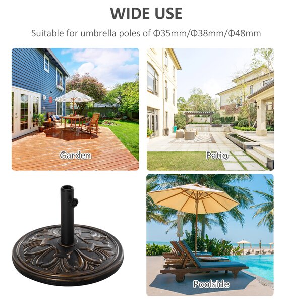 Outsunny 13kg Round Umbrella Base Outdoor Parasol Base Weight Stand Holder for Outdoor Garden Bronze Tone Aosom UK