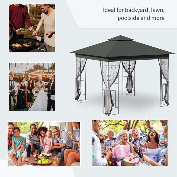 Outsunny 3x3m Waterproof Garden Gazebo, Outdoor Party Tent with Double Tier Roof, UV Resistant Canopy & Metal Frame, Patio Shelter with Mesh Curtains, Grey Aosom UK