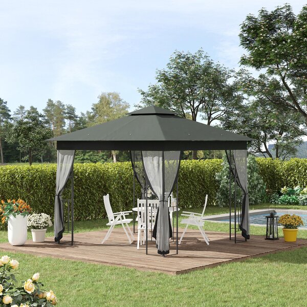 Outsunny 3x3m Waterproof Garden Gazebo, Outdoor Party Tent with Double Tier Roof, UV Resistant Canopy & Metal Frame, Patio Shelter with Mesh Curtains, Grey Aosom UK