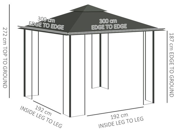 Outsunny 3x3m Waterproof Garden Gazebo, Outdoor Party Tent with Double Tier Roof, UV Resistant Canopy & Metal Frame, Patio Shelter with Mesh Curtains, Grey Aosom UK