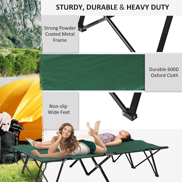 Outsunny Foldable Double Camping Cot, Lightweight Outdoor Patio Sunbed with Carry Bag, Green