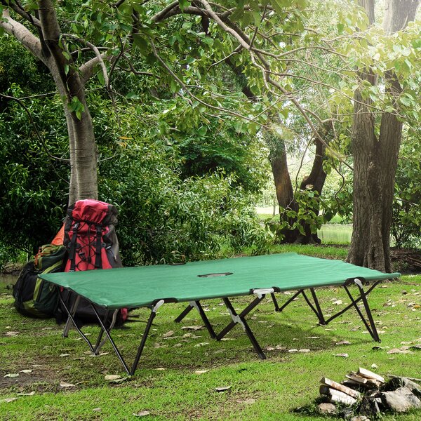 Outsunny Foldable Double Camping Cot, Lightweight Outdoor Patio Sunbed with Carry Bag, Green