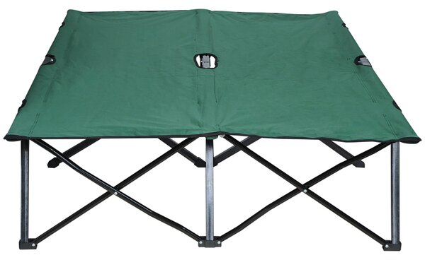 Outsunny Foldable Double Camping Cot, Lightweight Outdoor Patio Sunbed with Carry Bag, Green