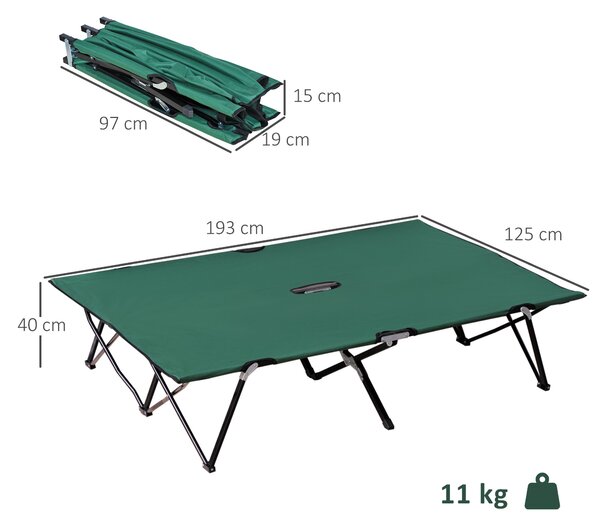 Outsunny Foldable Double Camping Cot, Lightweight Outdoor Patio Sunbed with Carry Bag, Green