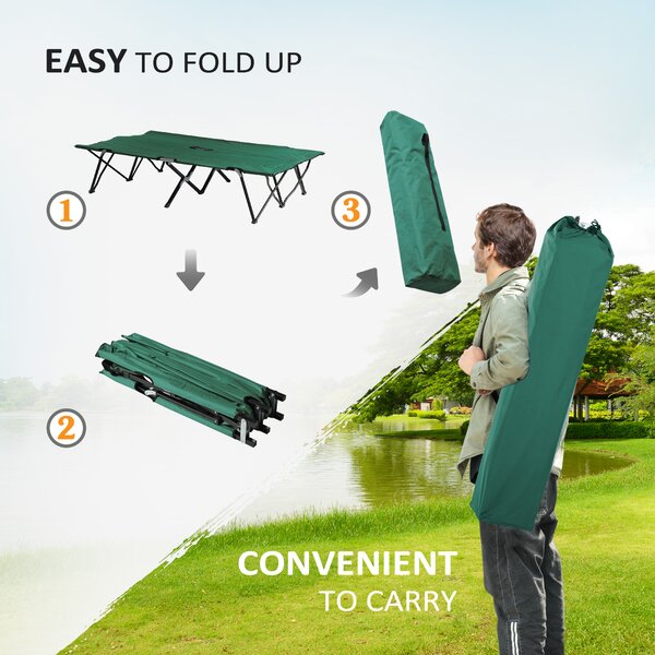 Outsunny Foldable Double Camping Cot, Lightweight Outdoor Patio Sunbed with Carry Bag, Green