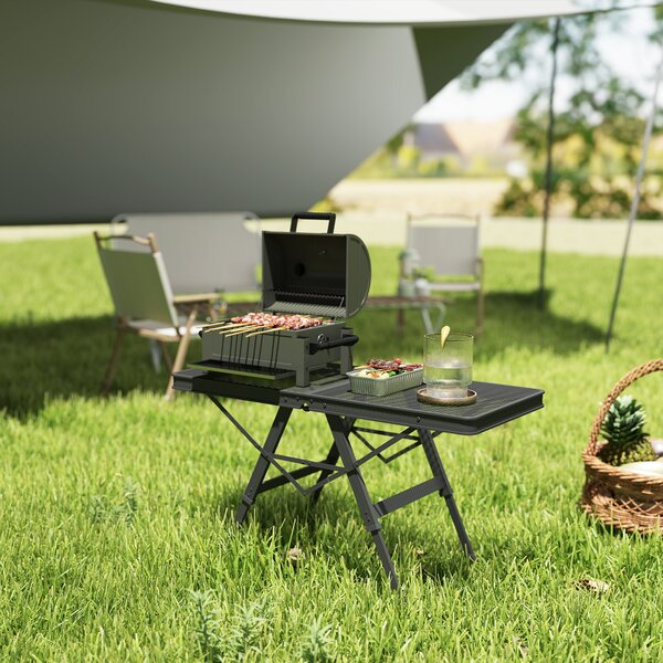 Outsunny 3 ft Folding Camping Table w/ Adjustable Heights, Outdoor Folding Picnic Table with Metal Mesh Desktop & Aluminium Legs, Portable Lightweight BBQ Table for Picnic, Garden, Party, Black