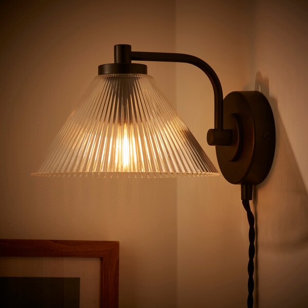 Ezra Ribbed Glass Plug In Wall Light