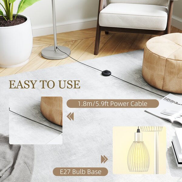 HOMCOM 170cm Industrial 3-Light Floor Lamp, Dimmable Standing Lamp with Steel Lampshades for Living Room, Bedroom, Dinging Room, Study, Silver Tone