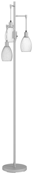 HOMCOM 170cm Industrial 3-Light Floor Lamp, Dimmable Standing Lamp with Steel Lampshades for Living Room, Bedroom, Dinging Room, Study, Silver Tone
