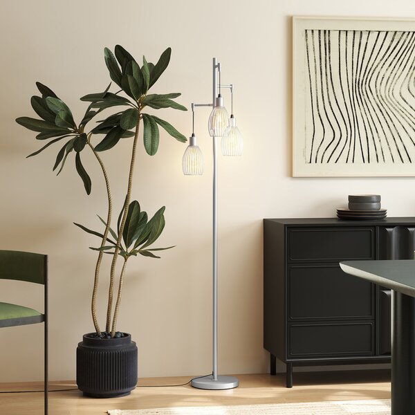 HOMCOM 170cm Industrial 3-Light Floor Lamp, Dimmable Standing Lamp with Steel Lampshades for Living Room, Bedroom, Dinging Room, Study, Silver Tone