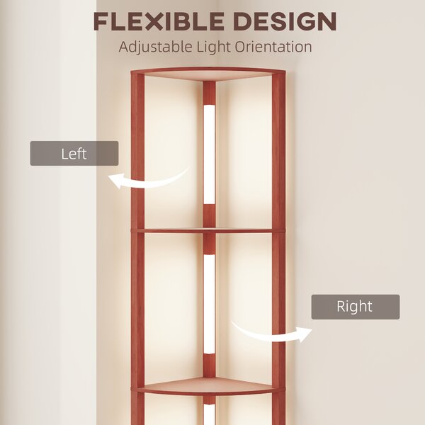 HOMCOM Corner Floor Lamp for Living Room Bedroom with Dimmable Warm White LED Light, Modern Tall Standing Lamp, Brown Aosom UK