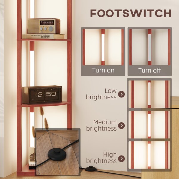 HOMCOM Corner Floor Lamp for Living Room Bedroom with Dimmable Warm White LED Light, Modern Tall Standing Lamp, Brown Aosom UK