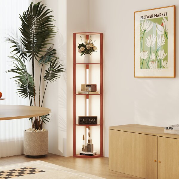 HOMCOM Corner Floor Lamp for Living Room Bedroom with Dimmable Warm White LED Light, Modern Tall Standing Lamp, Brown Aosom UK