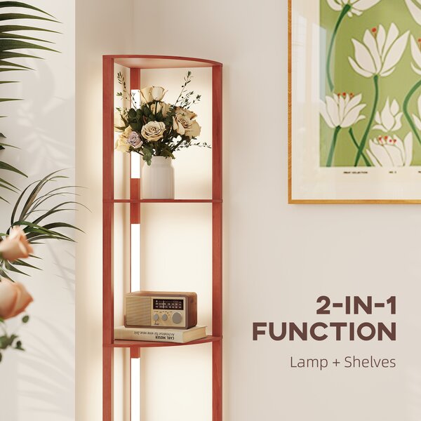 HOMCOM Corner Floor Lamp for Living Room Bedroom with Dimmable Warm White LED Light, Modern Tall Standing Lamp, Brown Aosom UK