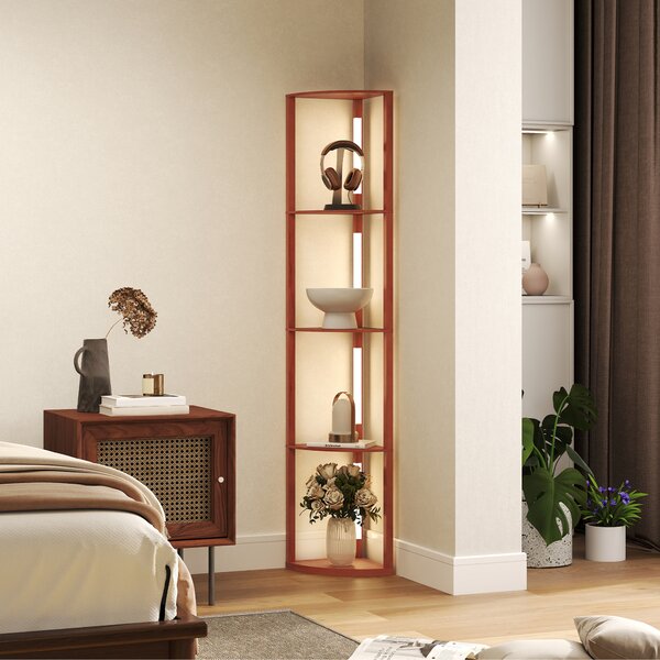 HOMCOM Corner Floor Lamp for Living Room Bedroom with Dimmable Warm White LED Light, Modern Tall Standing Lamp, Brown Aosom UK