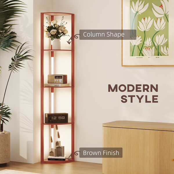 HOMCOM Corner Floor Lamp for Living Room Bedroom with Dimmable Warm White LED Light, Modern Tall Standing Lamp, Brown Aosom UK