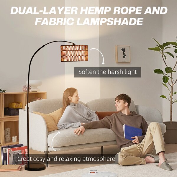 HOMCOM Floor Lamp for Living Room, Modern Standing Lamp with Dual-Layer Shade & Foot Switch, Height Adjustable Minimalist Tall Pole Lampshade for Bedroom, Office, Black