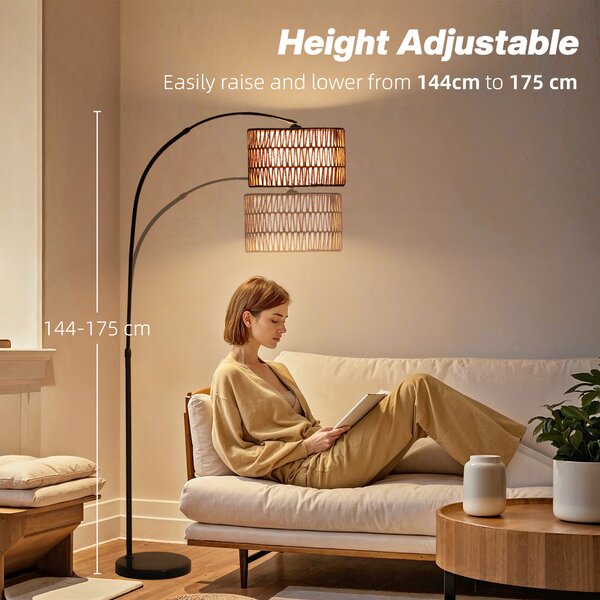 HOMCOM Floor Lamp for Living Room, Modern Standing Lamp with Dual-Layer Shade & Foot Switch, Height Adjustable Minimalist Tall Pole Lampshade for Bedroom, Office, Black