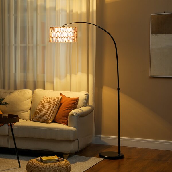 HOMCOM Floor Lamp for Living Room, Modern Standing Lamp with Dual-Layer Shade & Foot Switch, Height Adjustable Minimalist Tall Pole Lampshade for Bedroom, Office, Black