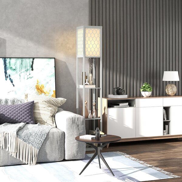 HOMCOM Three-Shelf Standing Lamp - Grey/White