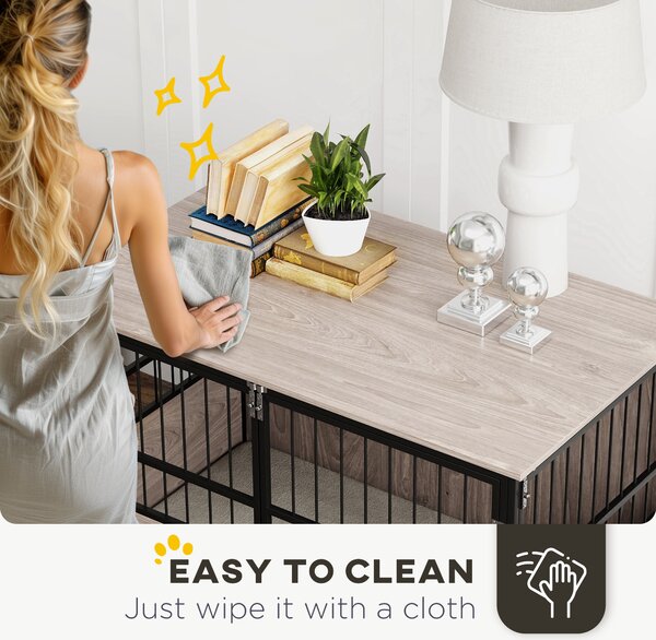 PawHut 100cm Furniture Style Dog Crate Dog Cage End Table Indoor with 3 Doors Soft Washable Cushion, for Large Sized Dogs Aosom UK
