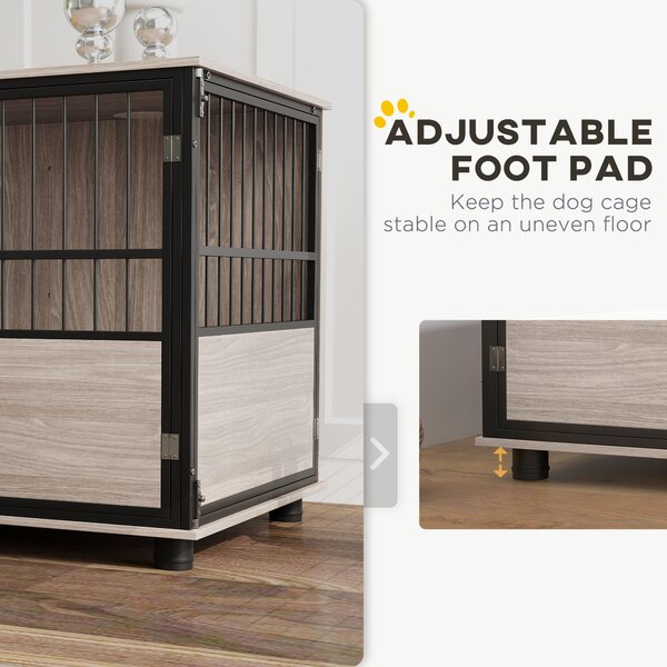 PawHut 100cm Furniture Style Dog Crate Dog Cage End Table Indoor with 3 Doors Soft Washable Cushion, for Large Sized Dogs Aosom UK