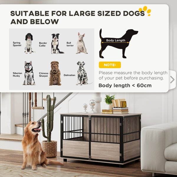 PawHut 100cm Furniture Style Dog Crate Dog Cage End Table Indoor with 3 Doors Soft Washable Cushion, for Large Sized Dogs Aosom UK