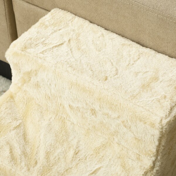 PawHut Dog Steps, Three-Step Dog Stairs with Washable Plush Cover, for High Bed Sofa, Dog Stairs for Small Dog and Cat - Beige Aosom UK
