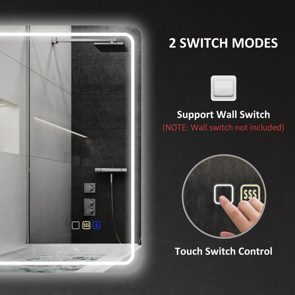 HOMCOM 50 x 70 cm Bluetooth LED Bathroom Mirror with Anti-Fog - Silver Tone