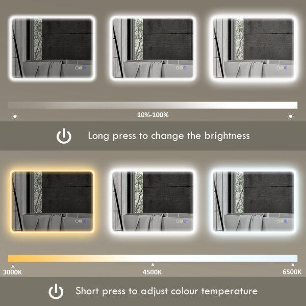 HOMCOM 60 x 80 cm Backlit Illuminated Bathroom Mirror with LED Lights and Bluetooth - Silver Tone
