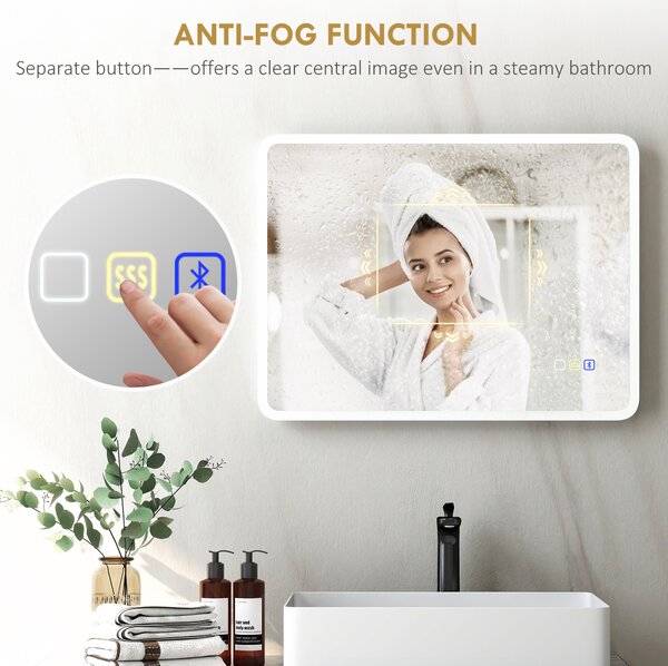 HOMCOM 60 x 80 cm Backlit Illuminated Bathroom Mirror with LED Lights and Bluetooth - Silver Tone