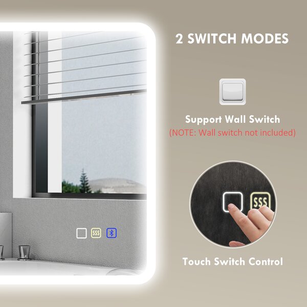 HOMCOM 60 x 80 cm Backlit Illuminated Bathroom Mirror with LED Lights and Bluetooth - Silver Tone