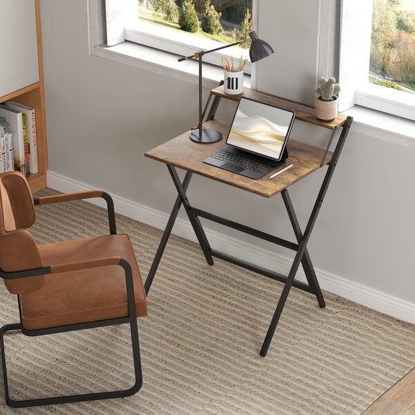 HOMCOM 70 cm Folding Computer Desk with Monitor Shelf - Rustic Brown