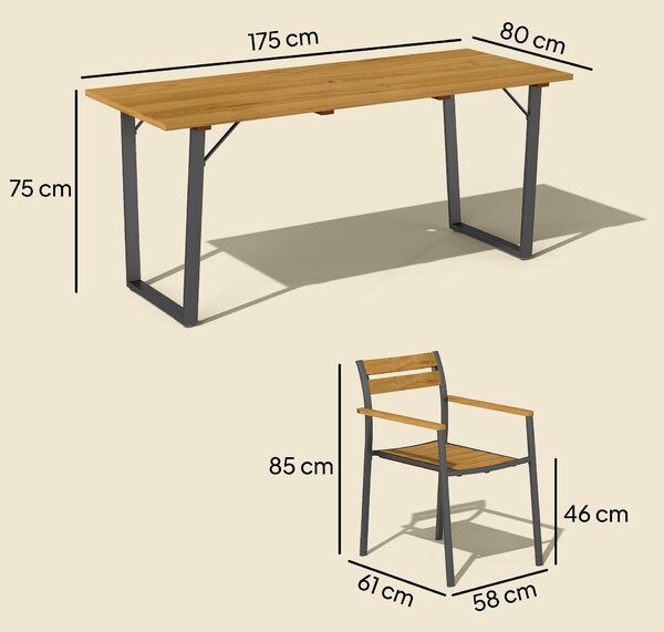 Outsunny 7 Piece Garden Dining Set, Fir Wood Garden Furniture Set with Rectangle Table and 6 Stackable Chairs, Umbrella Hole, Slatted Top and Steel Frame, for Patio Balcony Porch, Brown