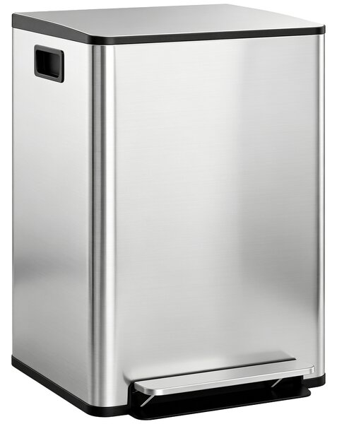 HOMCOM 60L Dual Compartment Stainless Steel Bin with Deodoriser Holders for Kitchen, Office, and Home Use, Silver Aosom UK