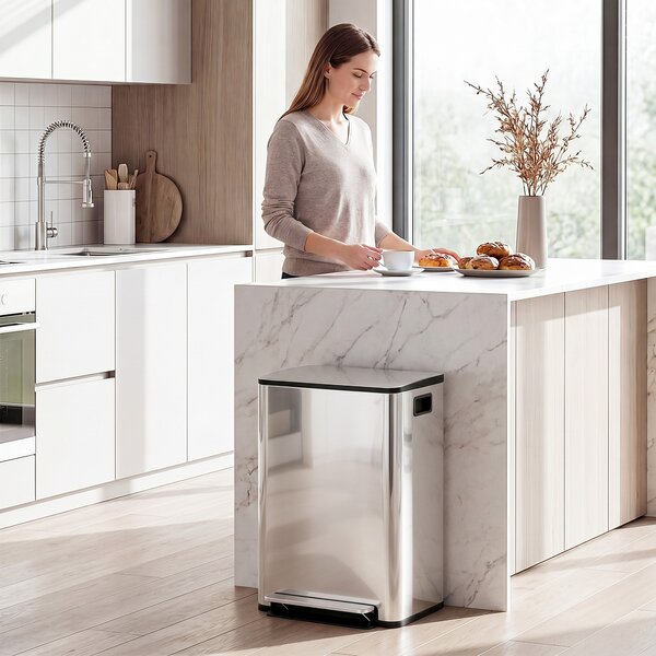 HOMCOM 60L Dual Compartment Stainless Steel Bin with Deodoriser Holders for Kitchen, Office, and Home Use, Silver Aosom UK