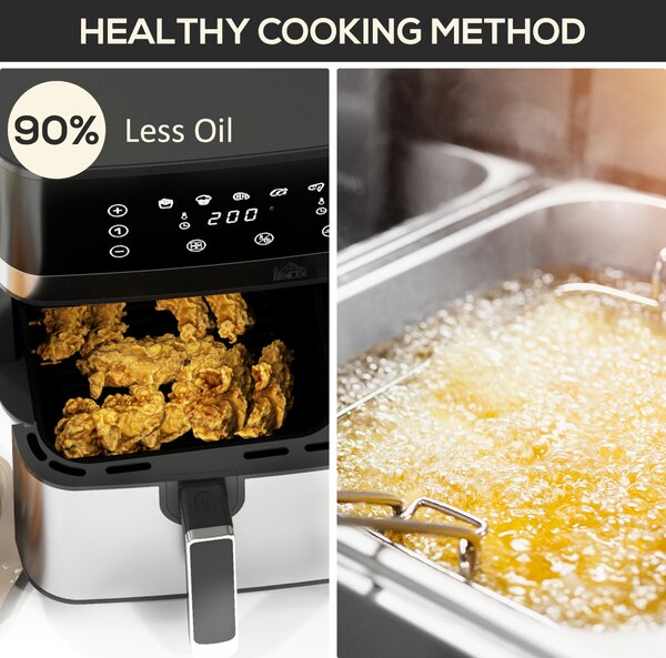 HOMCOM Dual Air Fryer 8.5L Family Size, Double Basket Digital Air Fryer Oven with Smart Finish & 8 Presets Aosom UK