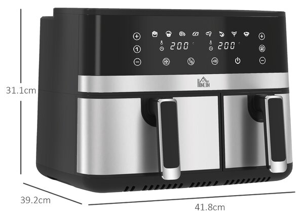 HOMCOM Dual Air Fryer 8.5L Family Size, Double Basket Digital Air Fryer Oven with Smart Finish & 8 Presets Aosom UK