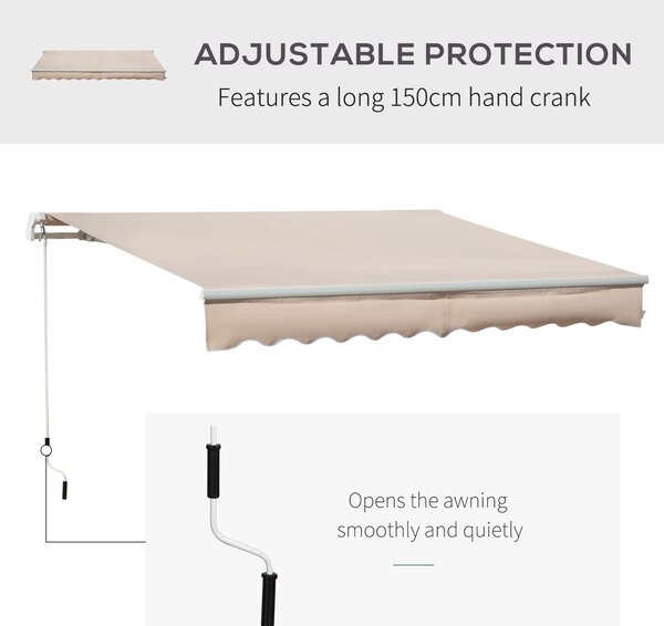 Outsunny 4x2.5m Retractable Manual Awning Window Door Sun Shade Canopy with Fittings and Crank Handle Beige Aosom UK