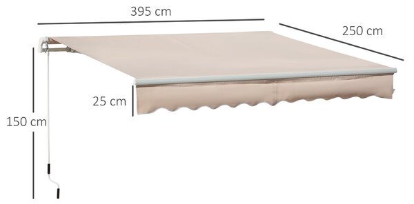 Outsunny 4x2.5m Retractable Manual Awning Window Door Sun Shade Canopy with Fittings and Crank Handle Beige Aosom UK