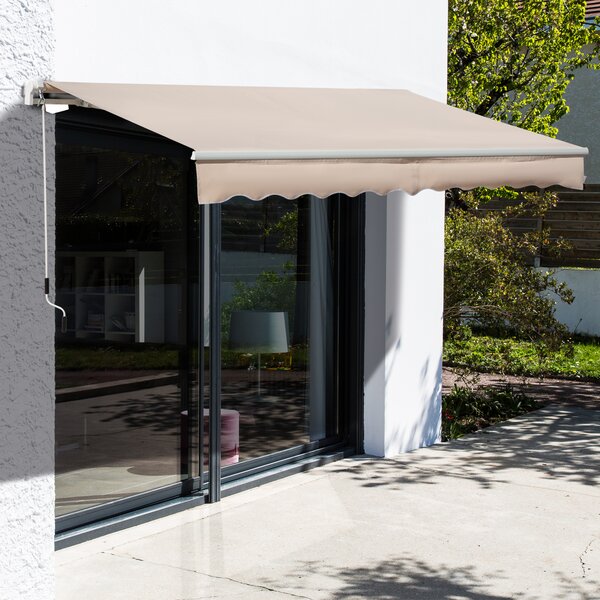 Outsunny 4x2.5m Retractable Manual Awning Window Door Sun Shade Canopy with Fittings and Crank Handle Beige Aosom UK