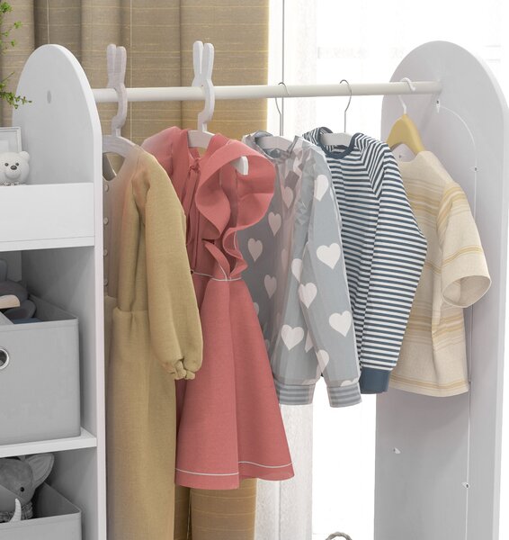 AIYAPLAY Kids Clothes Rail with Storage Shelf, Boxes, Mirror for Bedroom, Nursery, White Aosom UK