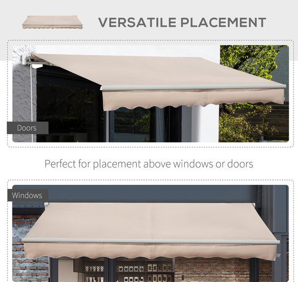 Outsunny 4x2.5m Retractable Manual Awning Window Door Sun Shade Canopy with Fittings and Crank Handle Beige Aosom UK