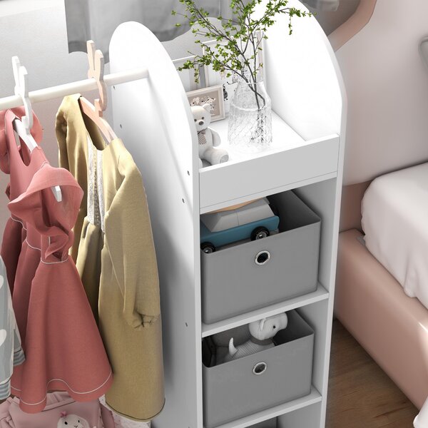 AIYAPLAY Kids Clothes Rail with Storage Shelf, Boxes, Mirror for Bedroom, Nursery, White Aosom UK