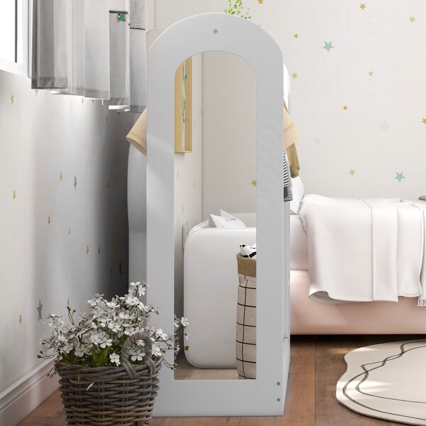 AIYAPLAY Kids Clothes Rail with Storage Shelf, Boxes, Mirror for Bedroom, Nursery, White Aosom UK