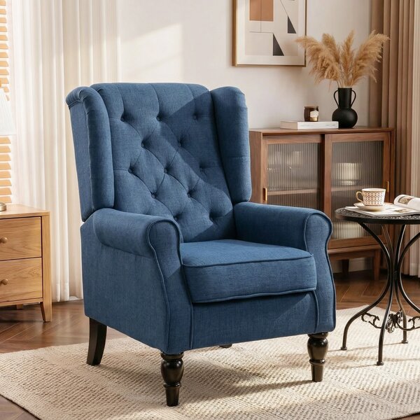 HOMCOM Wingback Accent Chair, Retro Upholstered Button Tufted Occasional Chair for Living Room and Bedroom, Cat Scratch Anti, Blue Aosom UK