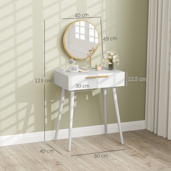 HOMCOM Dressing Table with Round Mirror - White