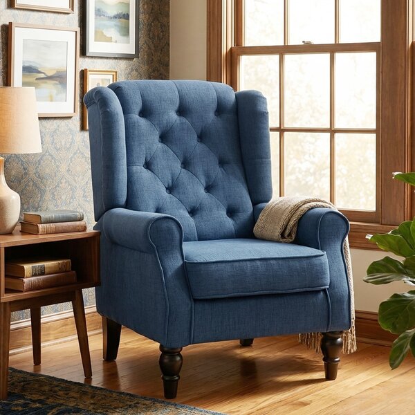 HOMCOM Wingback Accent Chair, Retro Upholstered Button Tufted Occasional Chair for Living Room and Bedroom, Cat Scratch Anti, Blue Aosom UK